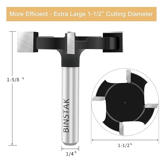 CNC Spoilboard Surfacing Router Bit 1/4 Inch Shank, Extra Large 1-1/2 Inch Cutting Diameter, Slab Flattening Router Bit Planing Bit Wood Planing Bit Dado Planer Bit(Carbide-4 Wings)
