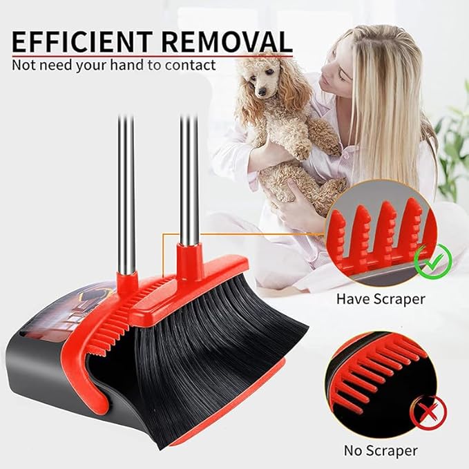 2-Pack is More economical竊똁rooms with Dustpan Combo Set竊?with 52" Long Handle, Dustpan Teeth with self-Cleaning Function, Indoor and Outdoor Sweeping, Perfect for Home Office
