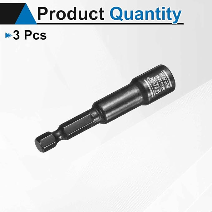 HARFINGTON 3pcs Nut Driver Drill Bit 8mm Metric Socket 1/4" Hex Shank 2.6" (65mm) Long Magnetic 6-Point Sockets Quick Change CR-V Steel Bolt Setters for Power Drill Drivers