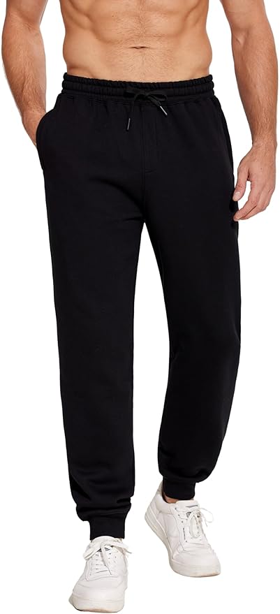 PINSPARK Men's Fleece Joggers with Zipper Pockets Tapered Sweatpants Cotton Sweat Pants for Mens Heavyweight Lounge Pants