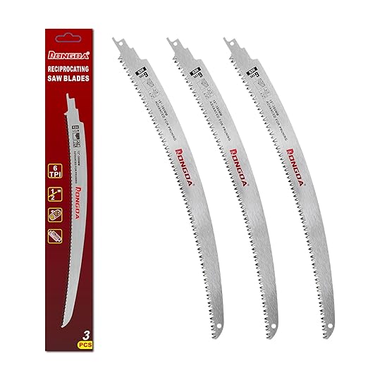 15 Inch Japanese Teeth Reciprocating Saw Blades 3-Piece, Arc Edge Wood Pruning Blades, 6TPI for Tree Trimming, Wood Cutting, Durable & Sharp, Fits Most Reciprocating Saws