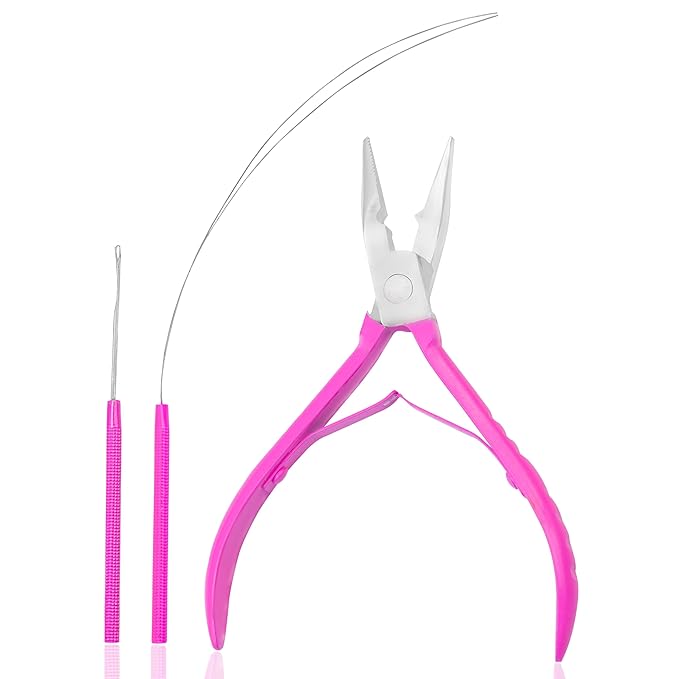 SIVOTE Professional Hair Extension Pliers & Bead Extension Tool Kit ??Stainless Steel Hair Pliers for Bead Extensions, Microlink Tool Kit, & Loop Threader for Micro Beads Hair Extensions Kit Pink