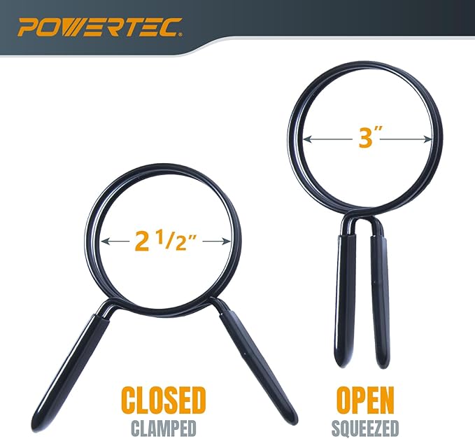 POWERTEC 2-1/2 Inch Double Loop Hose Clamps for Dust Collection Hose and Dryer Vent Hose, Quick Release Spring Clamps for Dust Collector and Dust Collection Fittings, 2 pack (70390V)