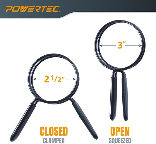 POWERTEC 2-1/2 Inch Double Loop Hose Clamps for Dust Collection Hose and Dryer Vent Hose, Quick Release Spring Clamps for Dust Collector and Dust Collection Fittings, 2 pack (70390V)