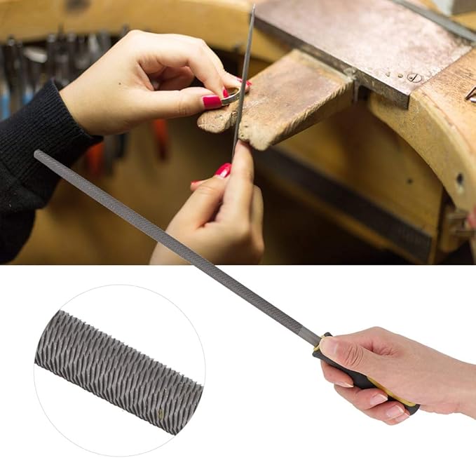 Bastard Cut Mill File, 12in Round Metal Files, Round Mill Steel File Rasp with Plastic Handle, Round Files, T12 Carbon Steel Rat Tail File for Wood, Metal, Plastic (Medium-Tooth)