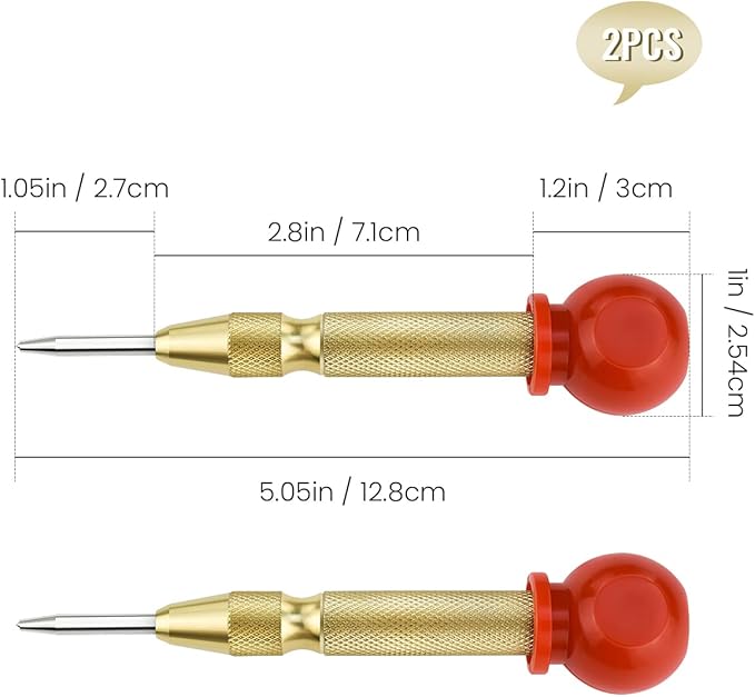 2 Pack Automatic Center Punch, 5 Inch Crushing Hand Tool Spring Punch with Cushion Cap, Metal Impact Center Hole Punch for Metal Wood Glass Plastic(Gold)