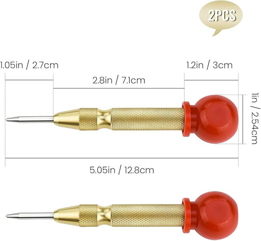 2 Pack Automatic Center Punch, 5 Inch Crushing Hand Tool Spring Punch with Cushion Cap, Metal Impact Center Hole Punch for Metal Wood Glass Plastic(Gold)