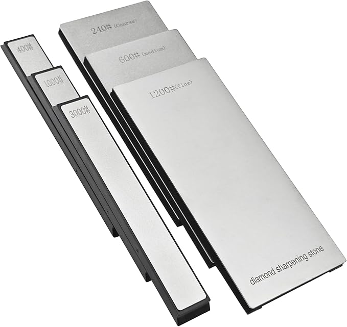 Diamond Sharpening Stone Set, Coarse/Medium/Extra Fine, 240/400 /600/1000 /1200/3000 Grit Knife Sharpener, 2 Sizes Whetstone Tool with Non-Slip Base, Diamond Plate Honing Stone, Hone Sharpener