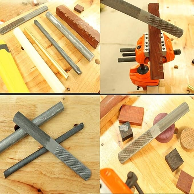 (2 Pack) 4 Way Wood Rasp File, Premium Grade High Carbon Hand File and Round Rasp, Half Round Flat & Needle Files for Sharpening Wood and Metal Tools
