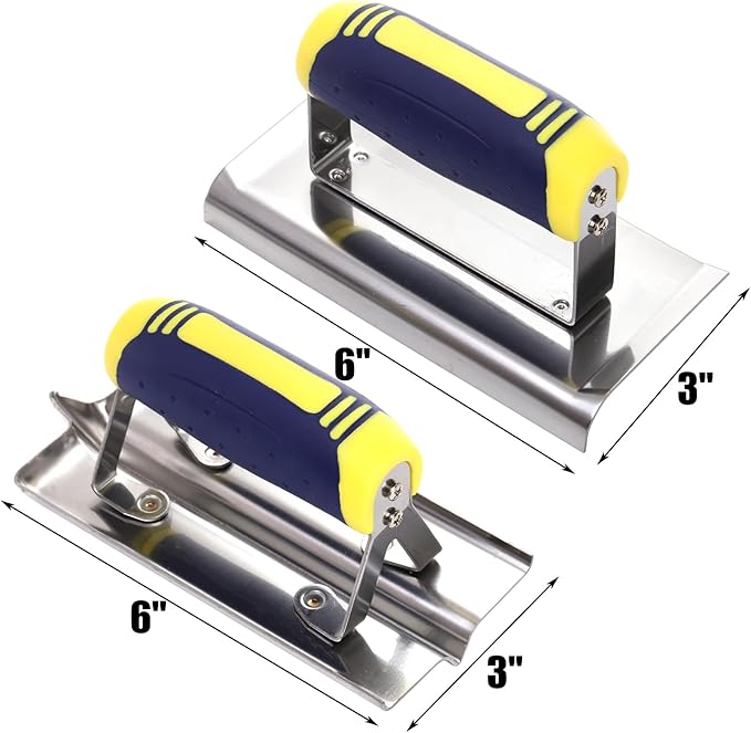 Peohud 2 Pieces Concrete Tool Set, 6" x 3" Stainless Steel Concrete Edger and Groover, Masonry Cement Finishing Kit for Smoothing, Cutting