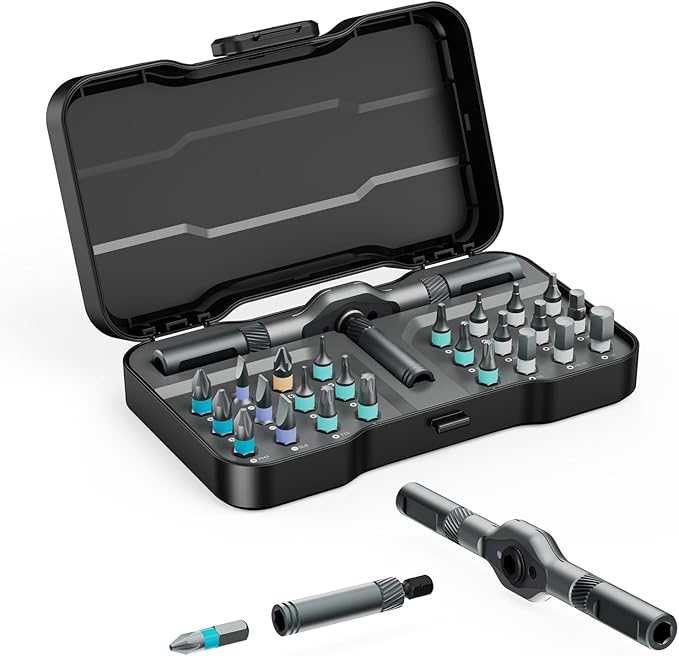 24-in-1 Small and Durable Allen&PH/Torx/Slotted Magnetic Screwdriver Set節쏞ompact and Solid T-Handle Set, Detachable Multi-Bit Ratchet Driver for Electronics, Allen Wrench, Phone Repair&Furniture