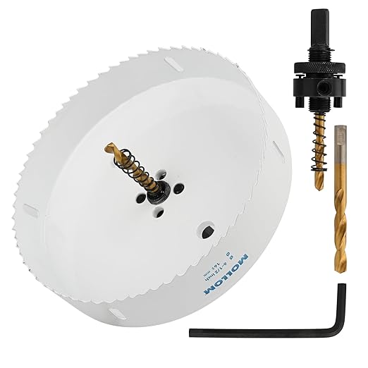 Mollom (165mm | 6-1/2") HSS M42 with 8% Cobalt BI-Metal Hole Saw with 2 Pilot Drill Bits & Arbor Smooth Cutting for PVC,Drywall,Wood,Plastic,Gypsum Board,Rubber