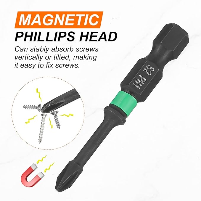 HARFINGTON #1 Impact Phillips Screwdriver Bit PH1 1/4" Hex Shank 2" (50mm) Length 0.12" Rod Magnetic Cross Head Drill Bits S2 Steel Industrial Screw Drivers for Impact Power Tools