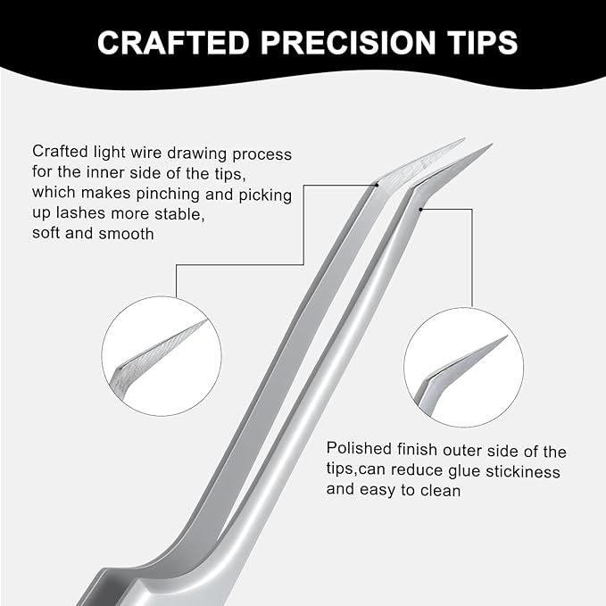 Ms.Queen Lash Tweezers for Eyelash Extensions,Professional Fine Tip 45 Degree Lash Tweezers for Volume Lash Extensions