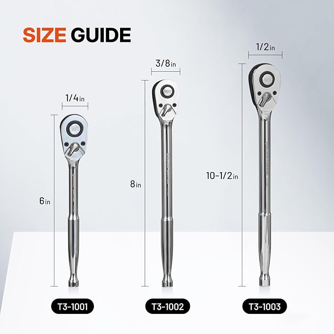 NORTHSKY 1/2" Drive Ratchet, 90-Tooth Gear, 4째 Swing Arc, 10-1/2" Length, Polished Finish, Alloy Steel, Reverse Switch, Offers efficiency in Tightening or Loosening Fasteners in Confined Spaces
