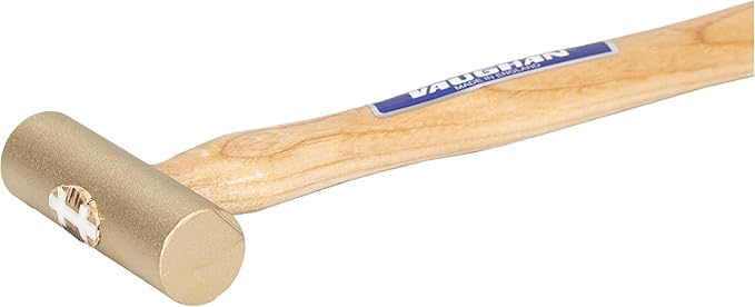 VAUGHAN Solid Brass Mallet, Non Sparking Non Marring 0.75 Lbs Head, Hickory Handle, BM100, VN59308