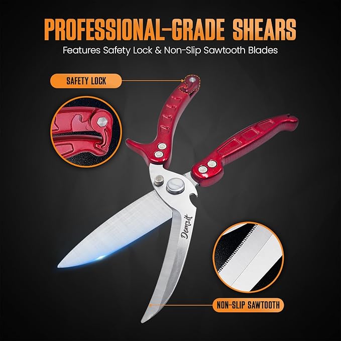 Poultry Shears Heavy Duty Professional, Turkey Shears for Chicken & Bone Cutting, Meat Cutting Scissors, Spring-Loaded Multi-purpose Kitchen Scissors, Dishwasher Safe, Non-Slip Handle ??Silver