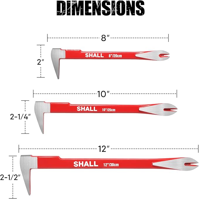 SHALL 3-Piece Nail Puller Tool Set, 12?쇺? 10?쇺? 8?쇺?- Heavy Duty & Mini Cats Paw Pry Bar, Utility Claw Bar, Wonder Bar, 40Cr Alloy Steel Crowbar Tool for Home Remolding & Woodworking