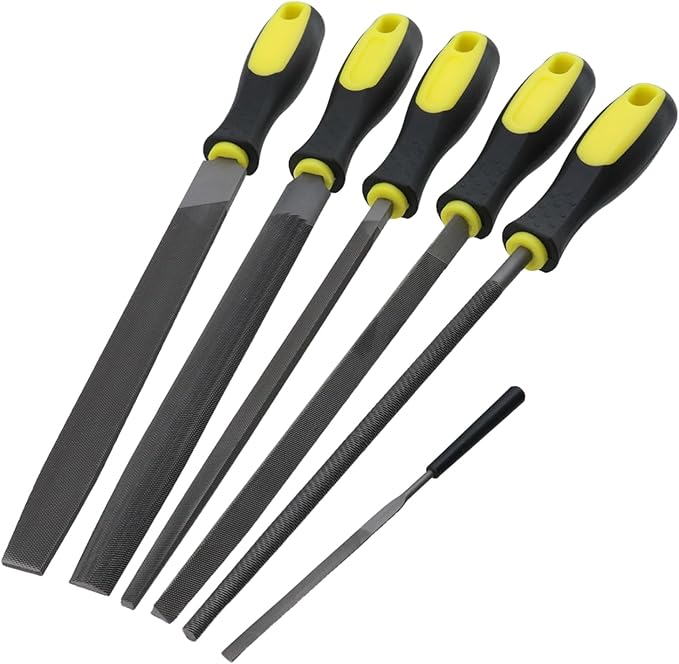 5-Piece Set 8in Length File (Flat, Triangular, Square, Round and Half-Round Files), High Carbon Steel Hand File with 1 Small File for Refining, Removing, Shaping and Scraping Projects