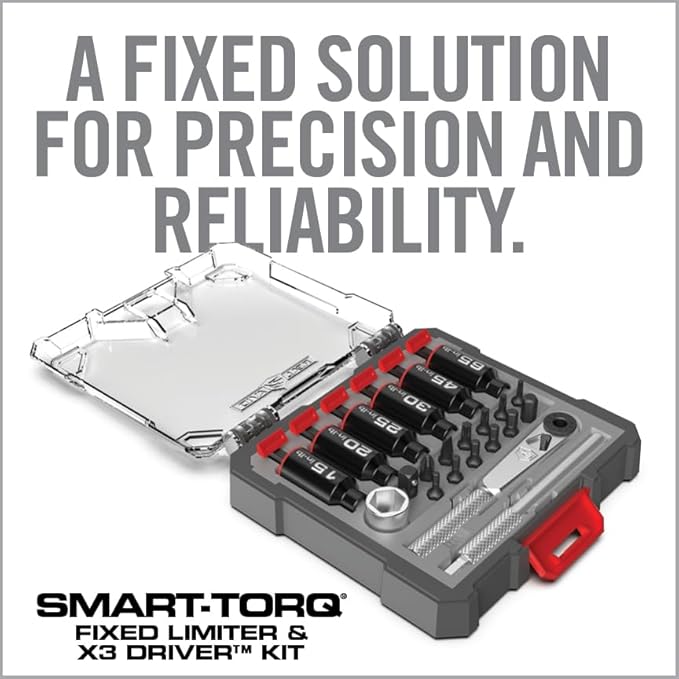 Real Avid Smart-Torq Fixed Limiter & X3 Driver Kit ??Torque Screwdriver & Ratcheting Driver Tool Set with 6 Fixed Torque Limiters, 12 Bits, 1/2" Socket with 1/4" Adapter & Storage Case for Maintenance