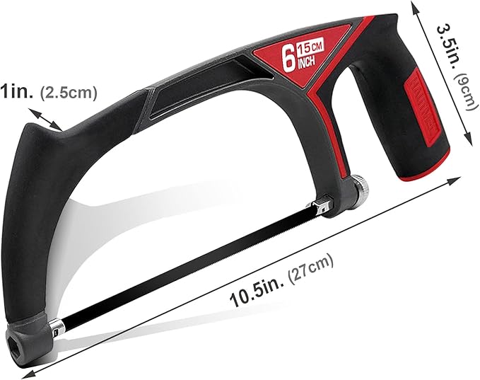 HAUTMEC 6” Pro Mini Hacksaw, Compact Aluminium Frame Hand Saw with 6 Adjustable Cutting Angles, Includes 1 Bi-Metal Blade for Metal, Wood, PVC – HT0145