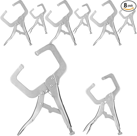 Yexiya 8 Pcs 11 Inch 6 Inch Locking C Clamp Locking Pliers Adjustable Welding Clamp Heavy Duty Alloy Steel with Regular Tip for Woodworking Shop Home Farm