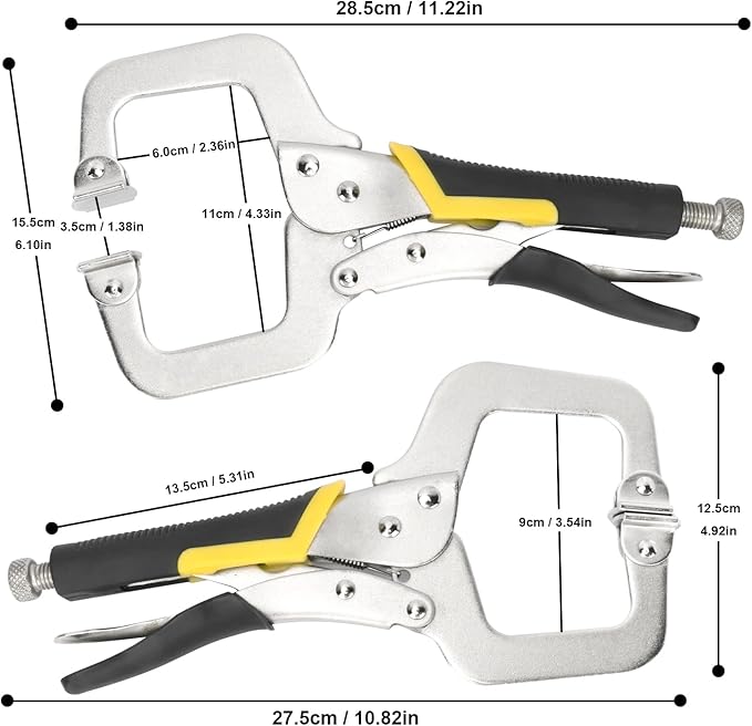 4 Pack 11 Inch C Clamp Locking Pliers,Locking C Clamp, Adjustable Nickel Plated C Pliers For Wood Working, Welding, Electrician Maintenance and more, by GENHAKON, Silvery