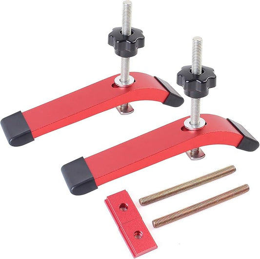 KETIPED Aluminum T-Track Hold Down Clamp With T Bolts and Slider, 6.3"L x 1.3"W Quick Acting Clamps for Woodworking, MGJ-041R