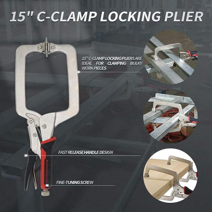 Monster & Master 15" C clamp Locking Pliers with Swivel Pads, Face Clamp for Woodworking, Welding and Pocket Hole Joinery, 2-Piece,