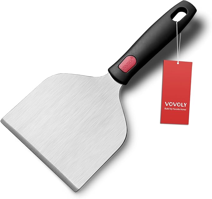 Vovoly Wide Griddle Scraper, 4.3?쐘4.3'' Smashed Burger Scraper Grill Scraper Spatula Burger Turner - Full Tang Silicon Handle Professional Grade Grill Accessories, Knife Grade Stainless Steel
