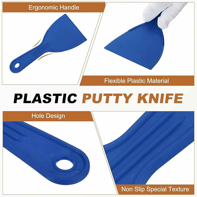 HARFINGTON 10pcs Putty Knife Scraper 4" Width Flexible Plastic Putty Knife Paint Scraper Tool for Taping Drywall Spreading Painting Wall Scratching Blue