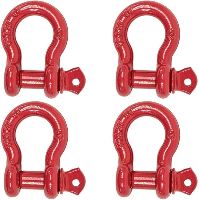 Mytee Products 1/2" Anchor Shackle Forged Carbon Steel w/Alloy Screw Pin WLL # 2.0 Tons (4,000 lbs) | Double Rust Protection Heavy Duty D Ring Shackle for Towing, Rigging & Vehicle Recovery (4 Pack)