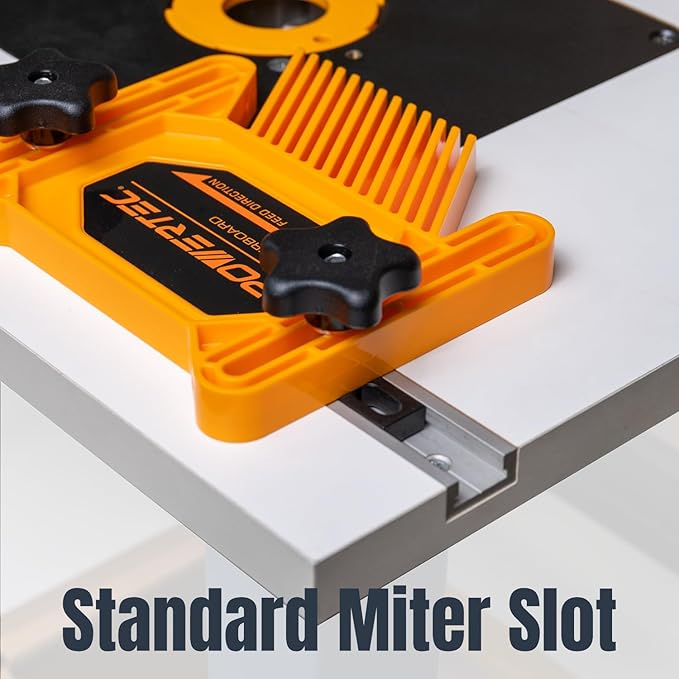 POWERTEC Benchtop Router Table with Steel Stand and Adjustable Fence ??24" x 16" MDF Laminated Top, Insert Plate, 2-1/2" Dust Port, Fence Stop, Featherboard & Additional Accessories (71402V)