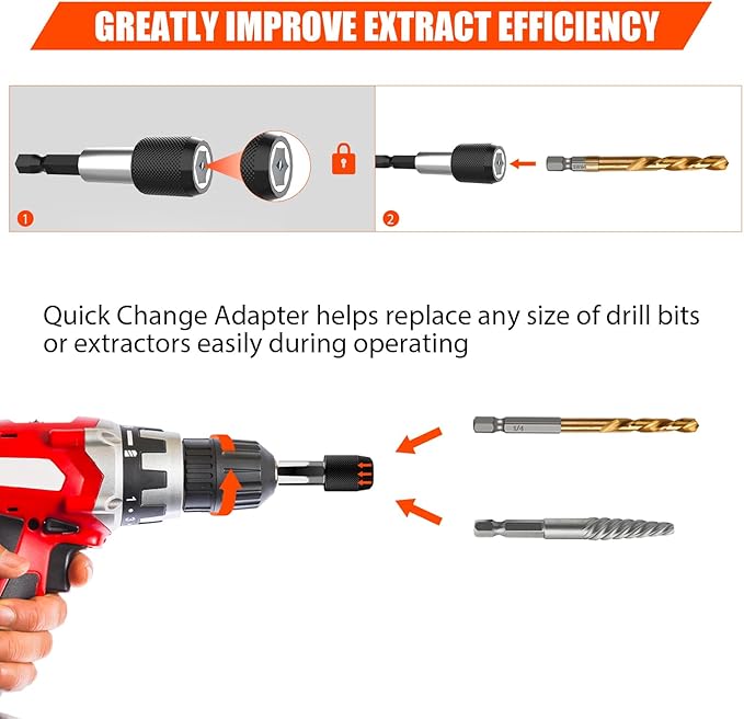 11Pcs Screw Extractor Set, Left Hand Drill Bit and Bolt Extractor Kit Easy to Remove Stripped Broken Damaged Screw Bolt and Nut Out, Reverse Drill Bit Extractor Set with Sturdy Case
