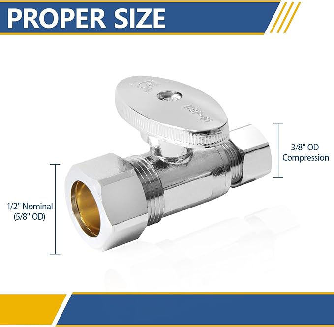 Straight Stop Valve,1/2" Nominal (5/8" OD) Compression x 3/8" OD Straight Shut-off Valve with 1/4 Turn on/off (Pack of 20)(VALVE122-20Pack)