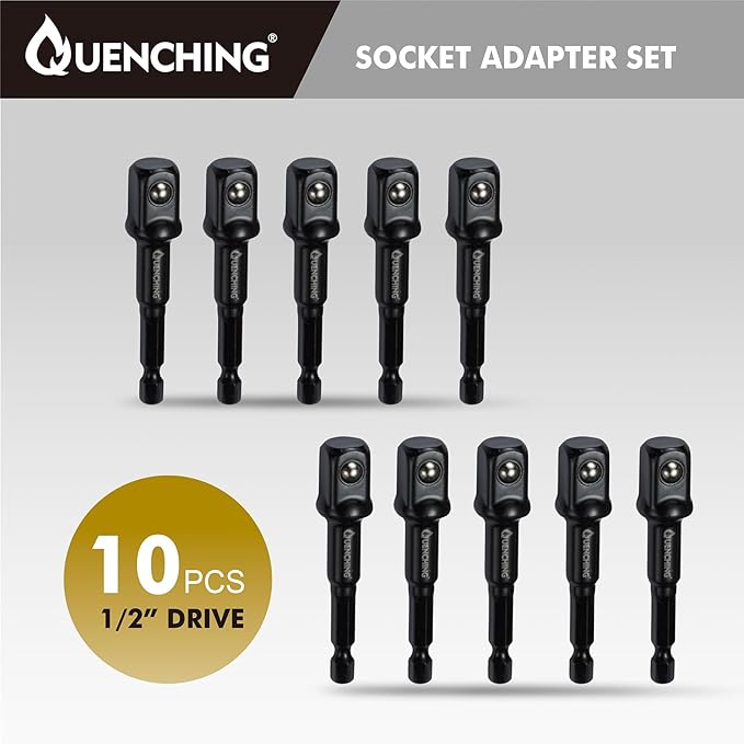 10Pcs 3 Inch Impact Grade Socket Adapter, 1/2-Inch Drive, Extension Socket Driver Bits, SAE Hex Shank, Cr-V with Black Phosphate Finish