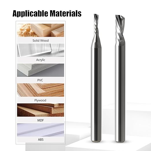 1/8 CNC Router Bits O Flute End Mill 1/8 Shank,5/16 Inch Cutting Length Downcut CNC Bits Carbide Spiral Single Flute Downcut Bit for Acrylic PVC MDF Wood