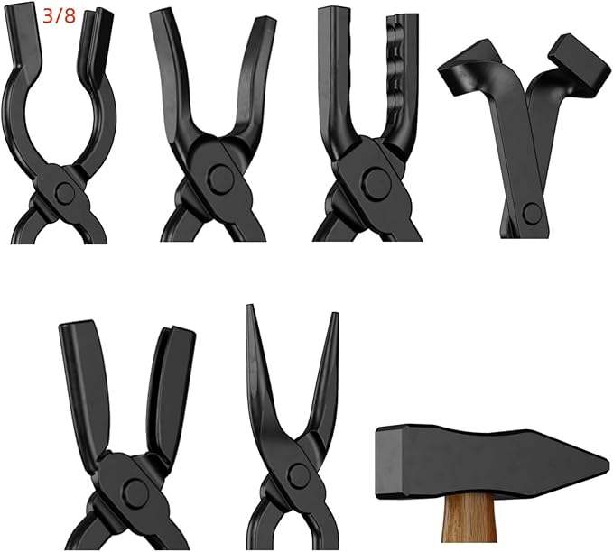 Blacksmith Tongs Set,7PCS Blacksmith Forge Kit for Beginner and Seasoned Blacksmiths, Craftsmen and Bladesmiths