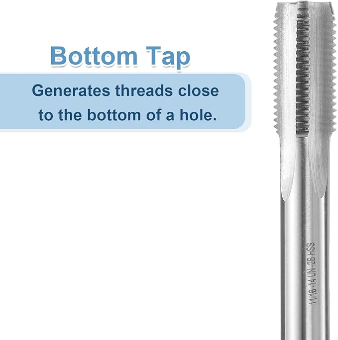 uxcell Hand Bottom Tap 11/16-14 UNS 2B Thread Bottoming Style Threading Taps High Speed Steel HSS6542 Straight Flutes Screw Tapping Tool