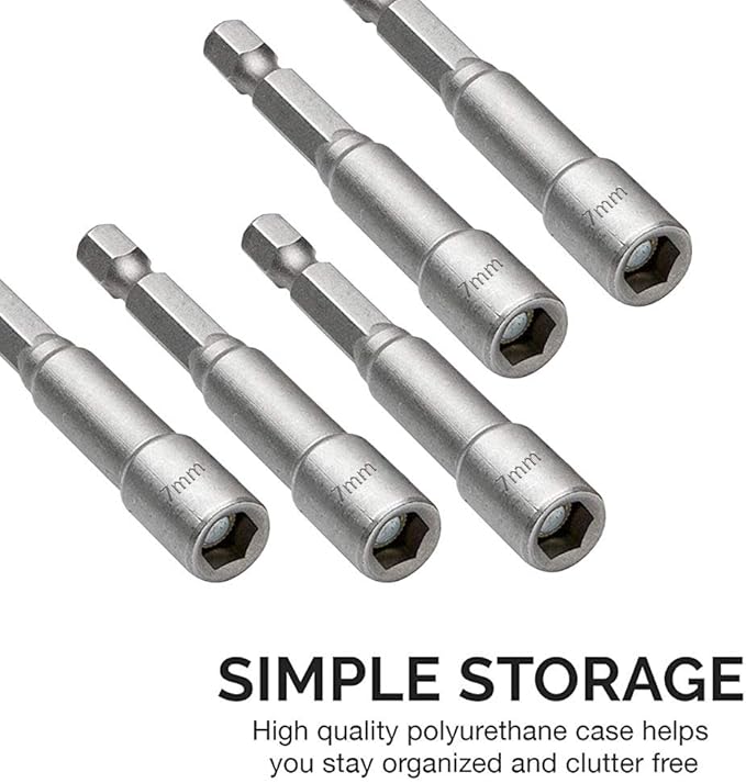 10pcs 1/4" Hex Shank Impact Nut Driver Socket Set 7mm/9/32" Drill Nut Driver Bit, 2.5" Length