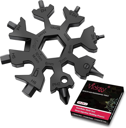 Vickay 18 in 1 Snowflake Multi Tool, Phillips Flat Screwdriver Kit/Wrench/Bottle Opener, EDC Camping Gear, Gifts for Men (Black)