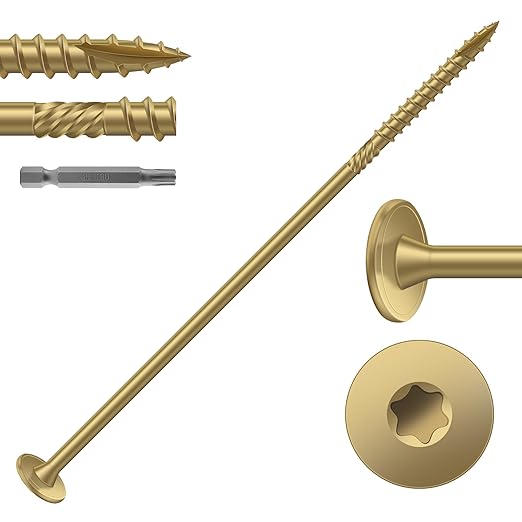 #14 x 7 Inch Outdoor Structural Wood Deck Screws (14Pcs/1lb), Carbon Steel, Tan, Flat Head, Rust Resistant Epoxy Coated, T30 Star Bit