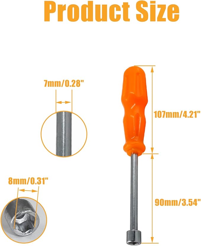 Biaungdo 8mm Socket Wrench Screwdriver, High-Carbon Steel Hexagon Nut Driver Non-Magnetic Tip Hex Nut Screwdriver Hand Tool
