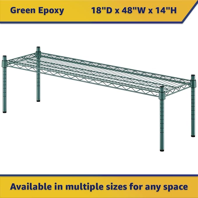 18" x 48" x 14" Green Epoxy Wire Storage Shelf, Dunnage Rack, Commercial 1 Tier Small Shelf