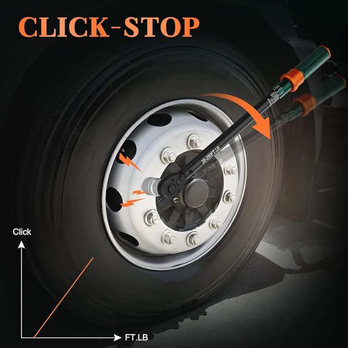 1/2-Inch Drive Click Torque Wrench, 25-250 Ft.Lb, 72-Tooth Dual-Direction Adjustable Torque Wrench, 짹3% High Precision for Car, Truck, Tractor, Heavy Machinery Maintenance