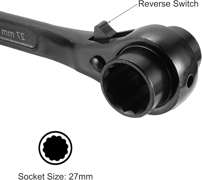 uxcell 24 x 27mm 12-Point Scaffold Podger Ratchet Spanner Ratcheting Socket Wrench Tool (Black) 2pcs