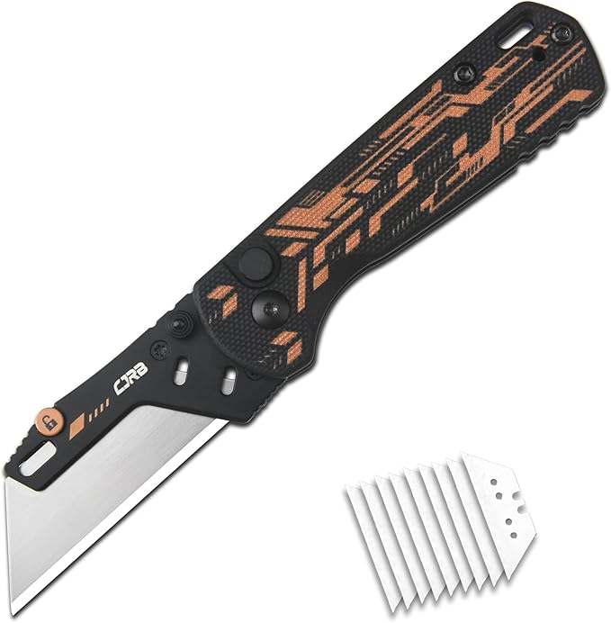 CJRB Boxer EDC Folding Utility Knife, Small Pocket Knife with G10 Handle, Includes 10PCS Total Blades(J1967 Mech Black)
