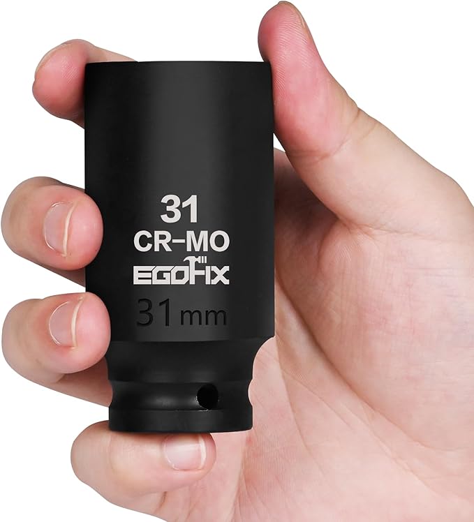 31mm Socket 1/2" Drive Deep Impact Metric Socket,CR-MO 6 Point for Easy Removal of Axle Nut