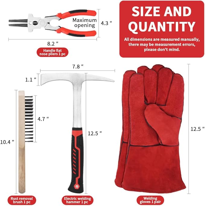 4Pcs Welding Slag Removal Tool Set, Welding/Chiseling Hammer, with Forged Steel Construction and Shock-Absorbing Handle, Welding Slag Removal Tools for Cleaning and Slag Removal