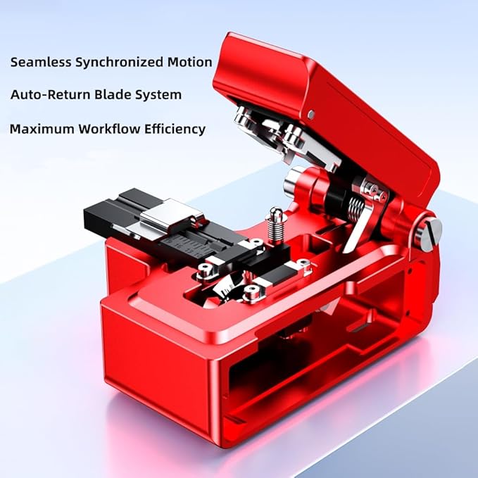 High Precision Fiber Optic Cleaver - Automatic One-Step Fiber Cutting Tool with ??.6째 Precision, 24-Point Tungsten Blade & Detachable Waste Box, 58,000+ Cuts